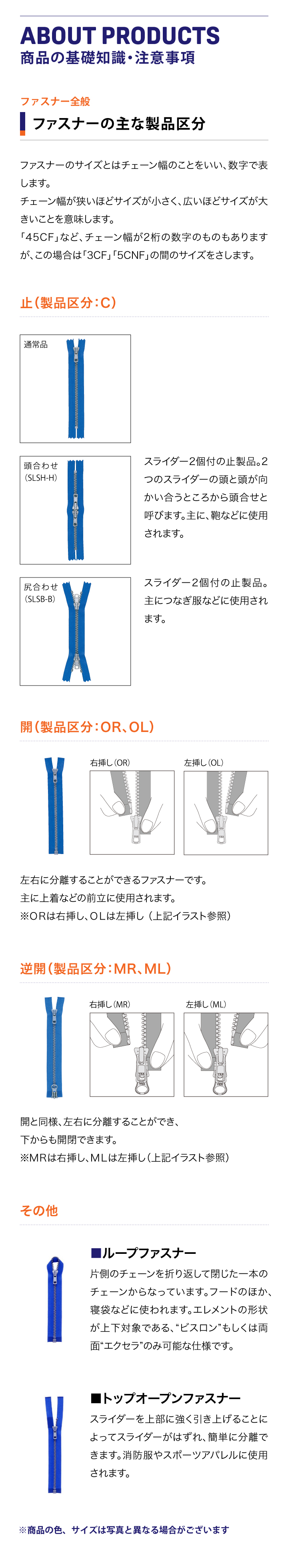 ファスナーの主な製品区分 Ykk ジャパンカンパニー